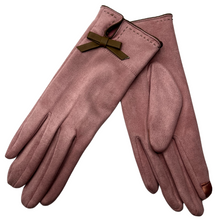 Load image into Gallery viewer, Microfiber Soft Texting Gloves with a Leather Bow
