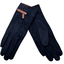 Load image into Gallery viewer, Microfiber Soft Texting Gloves with a Leather Bow
