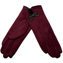 Load image into Gallery viewer, Microfiber Soft Texting Gloves with a Leather Bow
