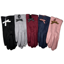 Load image into Gallery viewer, Microfiber Soft Texting Gloves with a Leather Bow
