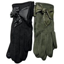 Load image into Gallery viewer, Microfiber Touch Glove with Vegan Bow &amp; Nailheads
