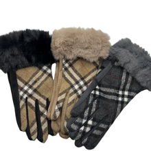Load image into Gallery viewer, Plaid Touch Glove with Faux Fur Cuff

