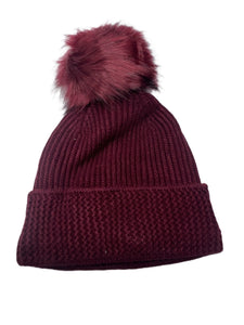 Sherpa Lined Ribbed Cuffed Beanie with Pom