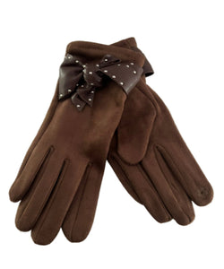 Microfiber Touch Glove with Vegan Bow & Nailheads