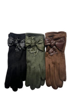 Load image into Gallery viewer, Microfiber Touch Glove with Vegan Bow &amp; Nailheads
