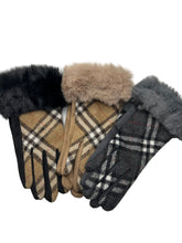 Load image into Gallery viewer, Plaid Touch Glove with Faux Fur Cuff
