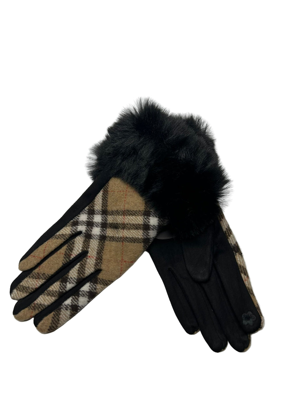 Plaid Touch Glove with Faux Fur Cuff