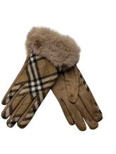Load image into Gallery viewer, Plaid Touch Glove with Faux Fur Cuff
