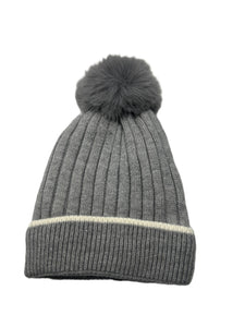 Ribbed Sherpa Lined Beanie with Pom