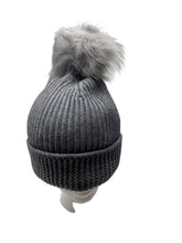 Load image into Gallery viewer, Sherpa Lined Ribbed Cuffed Beanie with Pom

