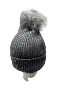 Sherpa Lined Ribbed Cuffed Beanie with Pom