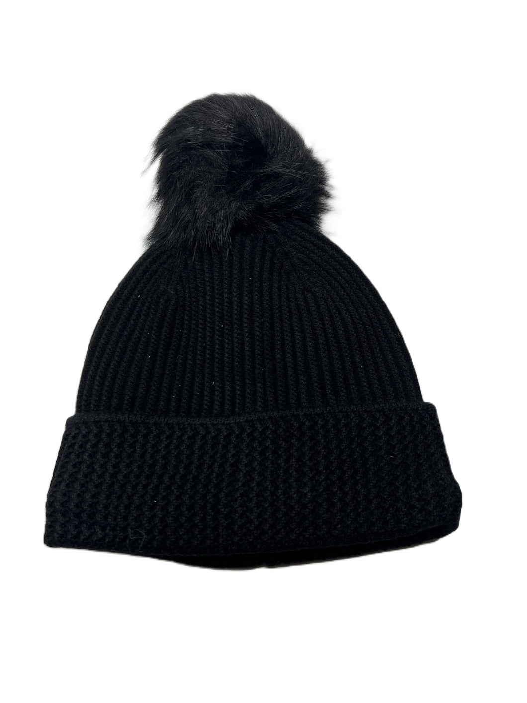 Sherpa Lined Ribbed Cuffed Beanie with Pom