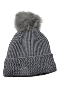 Sherpa Lined Ribbed Cuffed Beanie with Pom