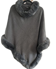 Load image into Gallery viewer, Poncho with Faux Fur Collar &amp; Trim
