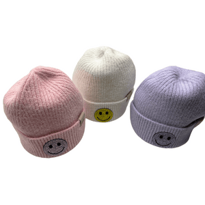 Girls Sequin Smiley Face Beanie