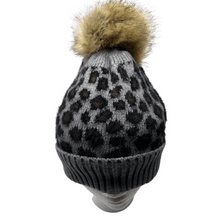 Load image into Gallery viewer, Leopard Print Cuffed Beanie with PomPom
