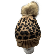 Load image into Gallery viewer, Leopard Print Cuffed Beanie with PomPom
