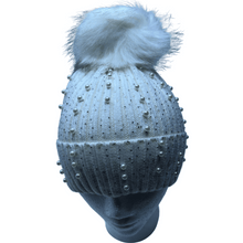 Load image into Gallery viewer, Pearl &amp; Sequin Cuffed Beanie with PomPom
