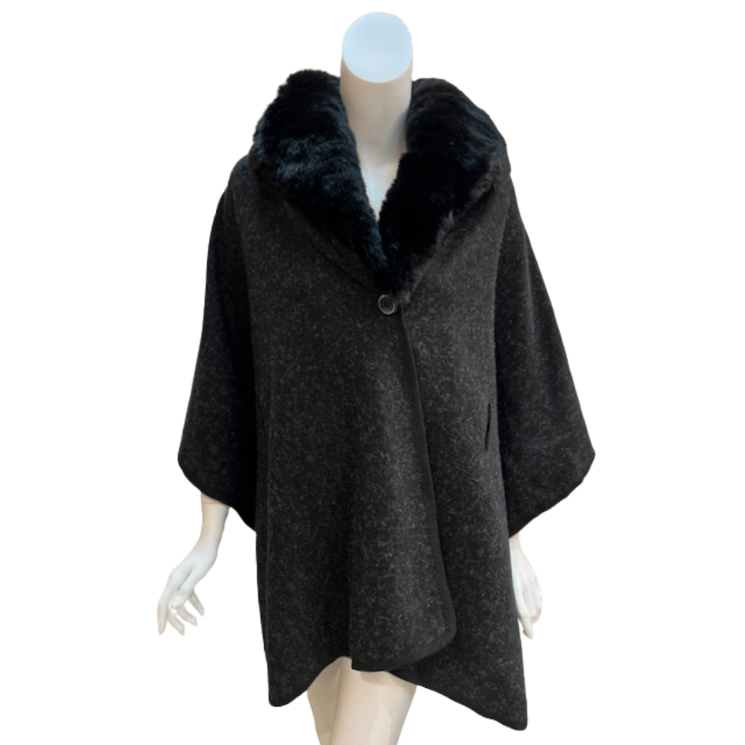 Faux Fur Collar Ruana with Arm Holes – The Glove Lady