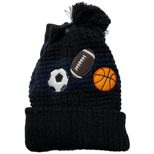 Sports Motif Cuff Hat with PomPom & Mittens - The Glove Lady