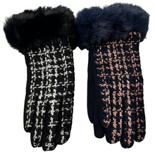 Load image into Gallery viewer, Tweed Touch Glove with Faux Fur Cuff
