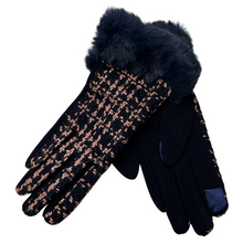 Load image into Gallery viewer, Tweed Touch Glove with Faux Fur Cuff
