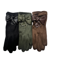 Load image into Gallery viewer, Microfiber Touch Glove with Vegan Bow &amp; Nailheads
