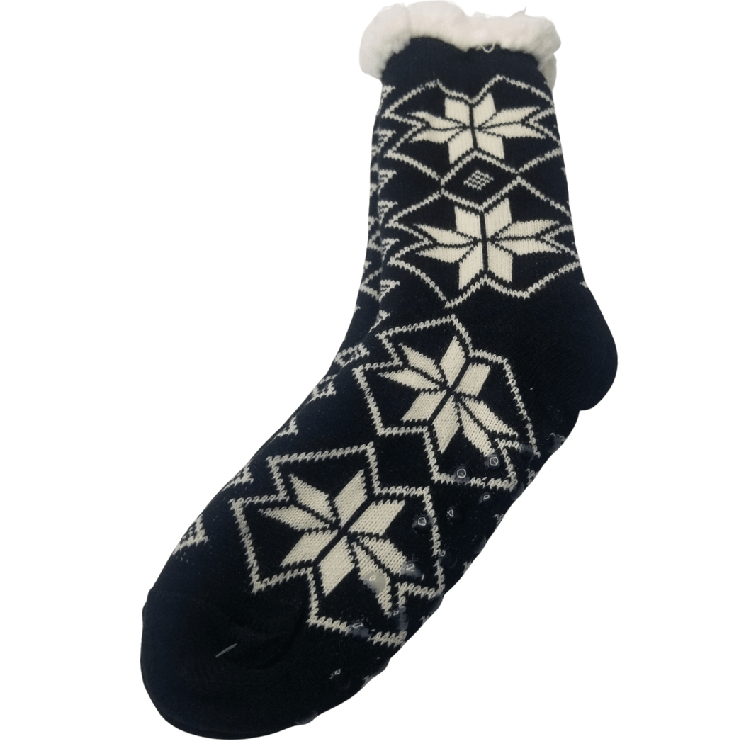 Fuzzy Lined Snowflake Slipper Socks