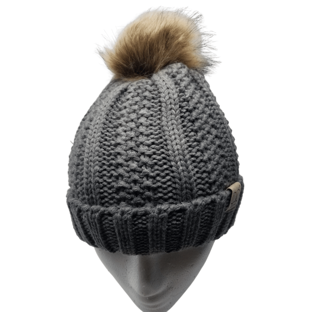 Girls Fuzzy Lined Acrylic Hat with Faux Fur PomPom, BEST SELLER! - The Glove Lady