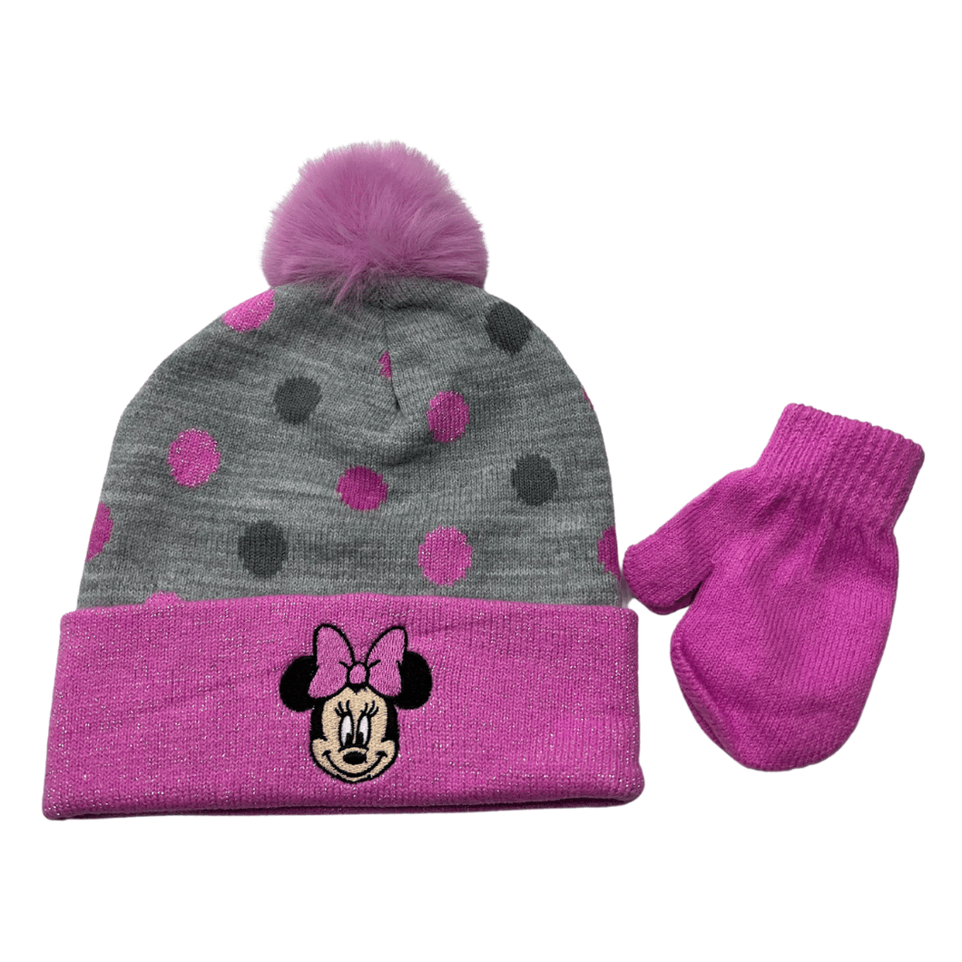 Minnie Mouse Cuff Toddler Hat with PomPom & Mittens