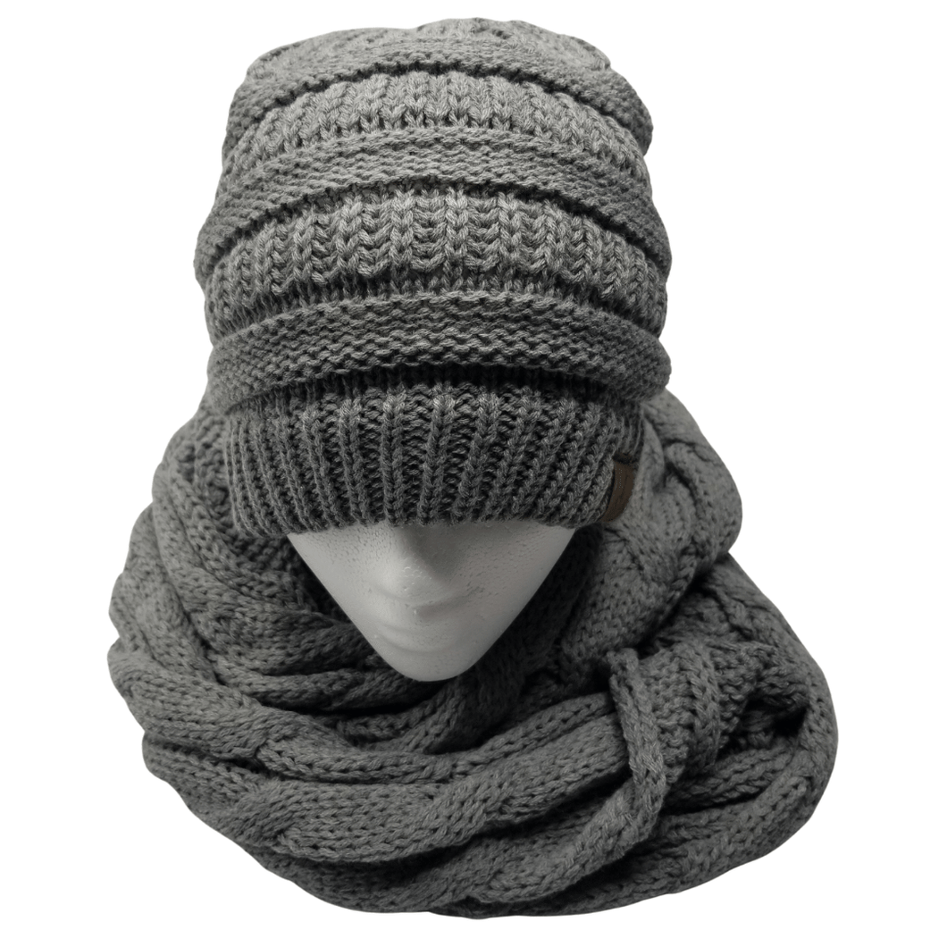 Solid Cable Knit Infinity Scarf & Hat Set