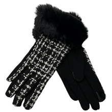 Load image into Gallery viewer, Tweed Touch Glove with Faux Fur Cuff
