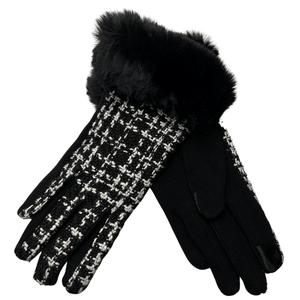 Tweed Touch Glove with Faux Fur Cuff