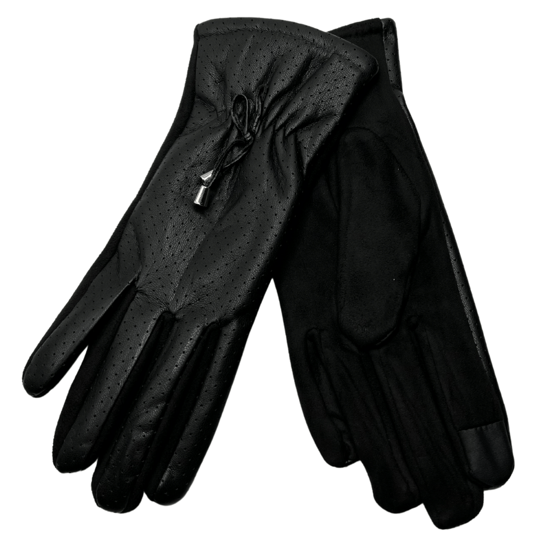 Vegan Perforated Touch Glove with Cinched Wrist