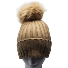 Load image into Gallery viewer, Fuzzy Lined, Ribbed, Cuffed Beanie with PomPom

