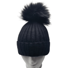 Load image into Gallery viewer, Fuzzy Lined, Ribbed, Cuffed Beanie with PomPom
