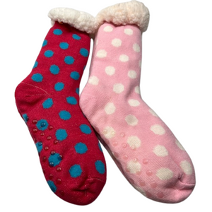 Polka Dot Fuzzy Lined Slipper Socks with Gripper Sole