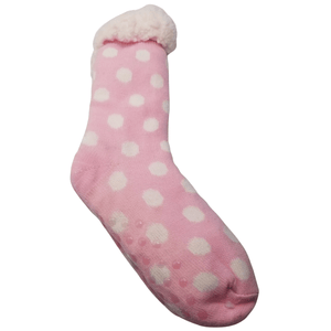 Polka Dot Fuzzy Lined Slipper Socks with Gripper Sole