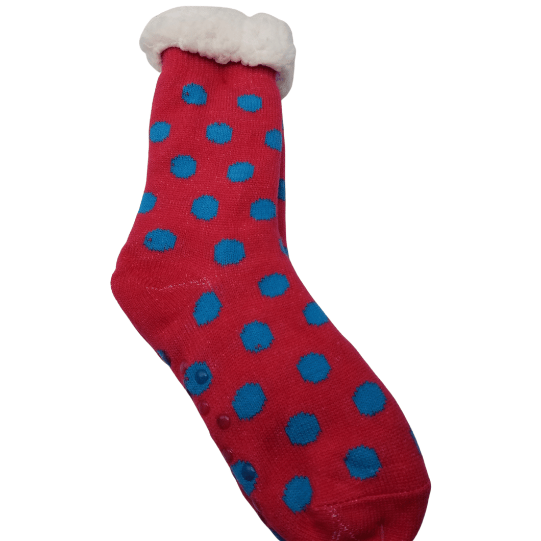 Polka Dot Fuzzy Lined Slipper Socks with Gripper Sole