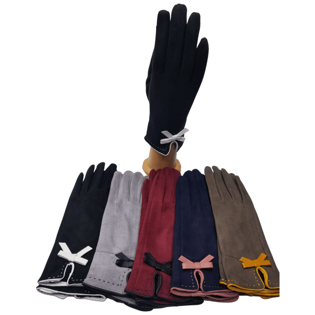 Microfiber Soft Texting Gloves with a Leather Bow - The Glove Lady