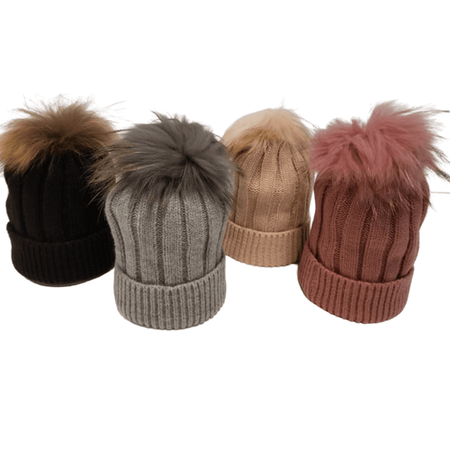 Acrylic Hat with Raccoon Fur PomPom, Large - The Glove Lady