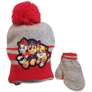 Paw Patrol Grey & Red Flap Hat with PomPom & Mittens - The Glove Lady