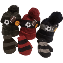 Load image into Gallery viewer, Sports Motif Cuff Hat with PomPom &amp; Mittens - The Glove Lady
