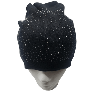 Stretch Fitted Beanie with Rhinestones and Gusseted Back