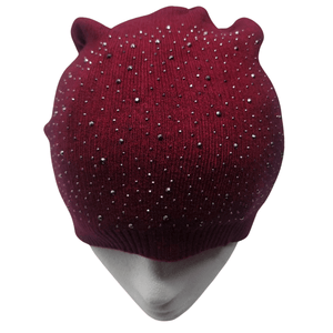 Stretch Fitted Beanie with Rhinestones and Gusseted Back