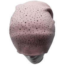 Load image into Gallery viewer, Stretch Fitted Beanie with Rhinestones and Gusseted Back
